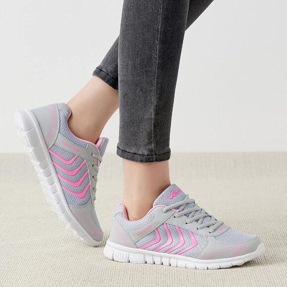 Womens Sneakers Fashion Walking Casual Gray Lightweight Tennis Shoes - Picture 5 of 5